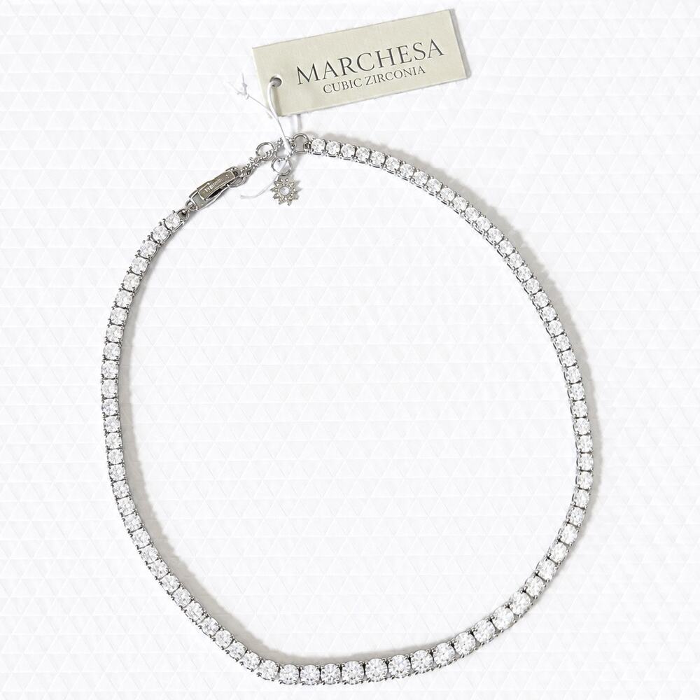 Marchesa Cubic Zirconia Tennis Collar Necklace 16” + 3” NWT